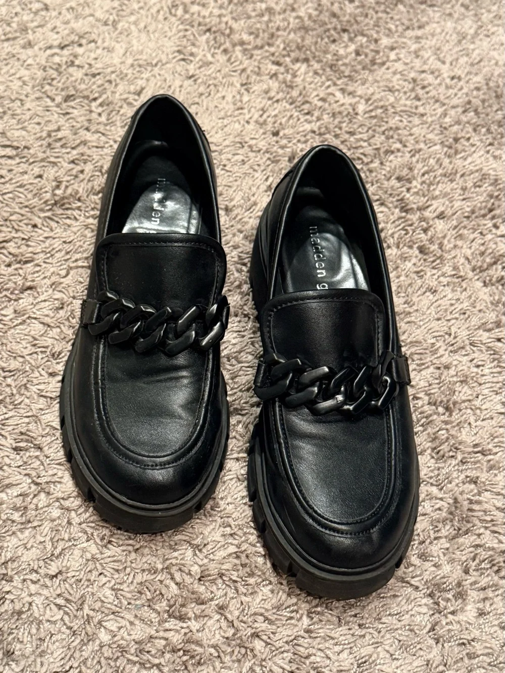 Madden Girl Black Chunky Chain Loafers
